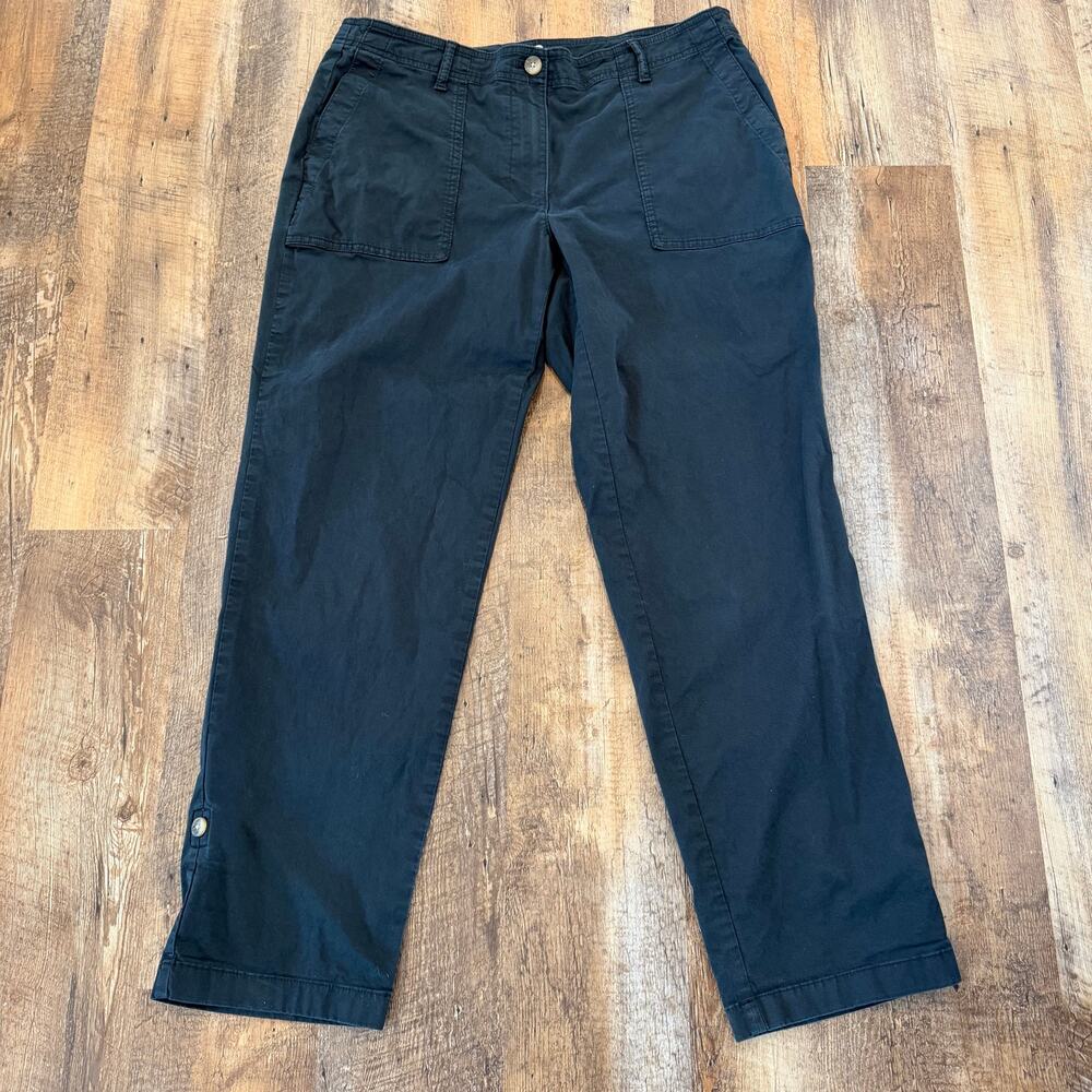 J Jill Capri Pants Womens 12 Black Pima Cotton Roll Tab Stretch Casual
